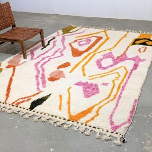 Abstract Geometric Line Art Hand Knotted Moroccan Rug