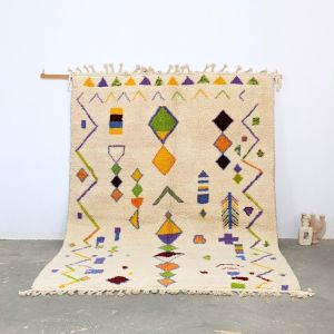 Abstract Geometric Multi Color Hand Knotted Moroccan Rug