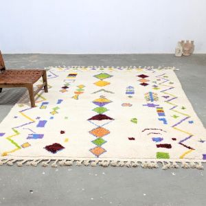 Abstract Geometric Multi Color Hand Knotted Moroccan Rug