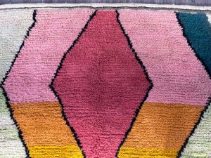Abstract Geometric Diamond Multi Color Hand Knotted Moroccan Rug