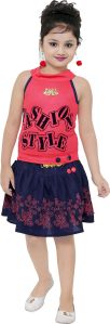 Girls Poly Cotton Modern Printed Top Frock Set