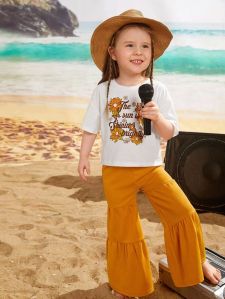 Girl Printed Yellow Top Pant Set