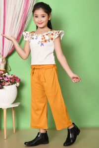 Girls Cotton Yellow Printed Top Palazzo Set