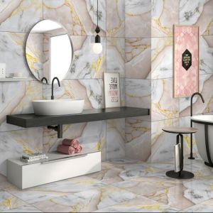 Rose Gold Glossy Finish Ceramic Floor Tiles