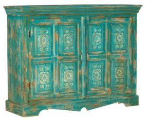 Vibrantly Colored, Distressed Wooden Cabinet