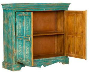 Vibrantly Colored, Distressed Wooden Cabinet