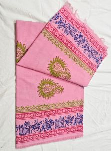 Rose Pink Hand Block Printed Poly Cotton Pink Kurta Fabric