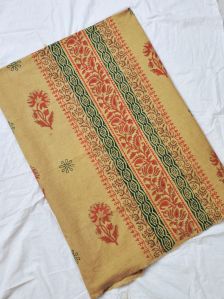 Golden Beige Hand Block Printed Poly Cotton Kurta Fabric