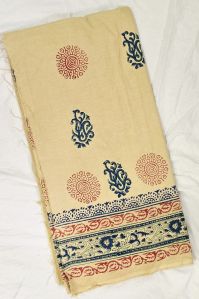 Cream Hand Block Printed Poly Cotton Kurta Fabric