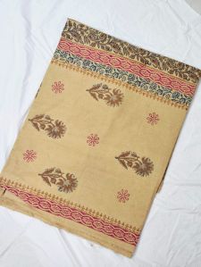 Golden Beige Hand Block Printed Poly Cotton Kurta Fabric