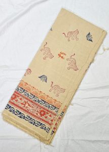 Cream Hand Block Printed Poly Cotton Kurta Fabric