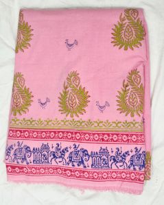 Rose Pink Hand Block Printed Poly Cotton Pink Kurta Fabric