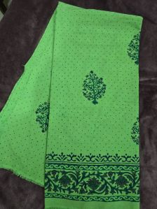 Green Hand Block Printed Poly Cotton Kurta Fabric