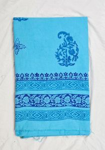 Sky Blue Hand Block Printed Poly Cotton Kurta Fabric