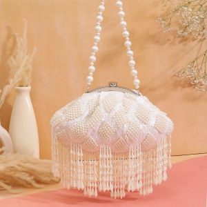half frame pearl tassels designer clutch