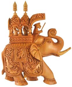 Brown Kadam Wood Wooden Hand Carved Ambabari Elephant Statue