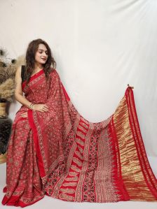 Red Ajrakh Modal Silk Saree