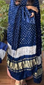 Royal Blue Shibori Gajji Silk Suit Set