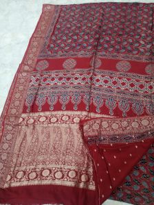 Velvet Maroon Printed Dola Silk Saree
