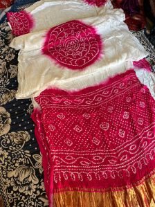 White Pink Model Silk Mandal Saree