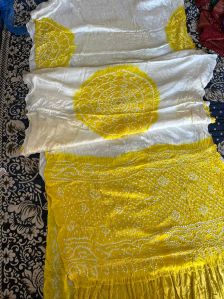 White Yellow Model Silk Mandal Saree