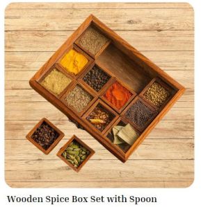 Rectangular Wooden Spoon Spice Box Set