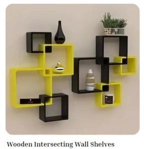 Multi Colored Wooden Intersecting Wall Shelves