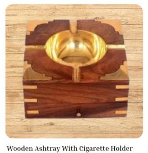 Wooden Ashtray With Cigarette Holder