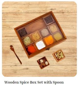 Rectangular Wooden Spoon Spice Box Set