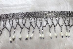 Silver Fancy Beads Work Fringe Lace