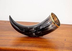 750 Ml Buffalo Horn Viking Drinking Mug With Brass