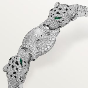 Emerald and Round Cut Moissanite Panther Watch