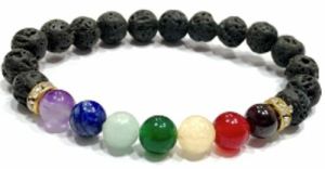 Seven Chakras with Lava Stone Round Beads Bracelet