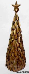 Metal Christmas Tree Sculpture with Stacked Leaf Design and Star Topper
