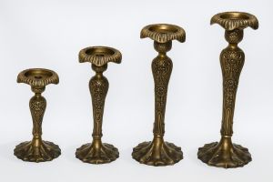 Ornate Antique Golden Candlestick Holders Set OF 4 Pcs