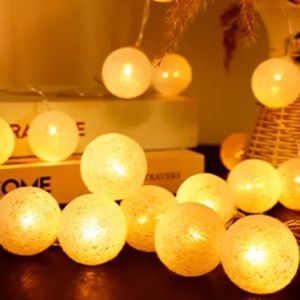 White Cotton Ball LED String Lights