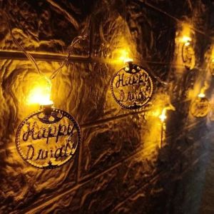 Happy Diwali Metal Round Shape LED Lights
