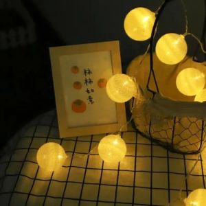White Cotton Ball LED String Lights