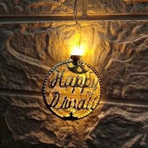 Happy Diwali Metal Round Shape LED Lights
