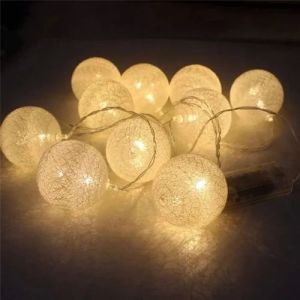White Cotton Ball LED String Lights