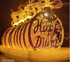 Happy Diwali Metal Round Shape LED Lights