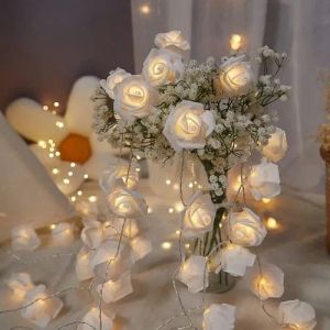 White Rose Flower String Fairy LED Lights