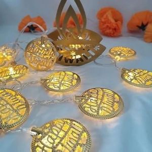 Happy Diwali Metal Round Shape LED Lights