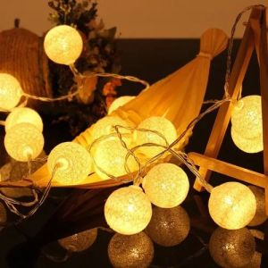 White Cotton Ball LED String Lights