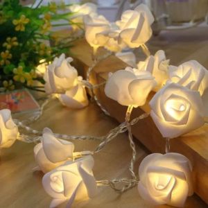 White Rose Flower String Fairy LED Lights