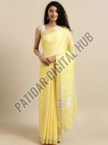Stylish Linen Saree with Zari Border
