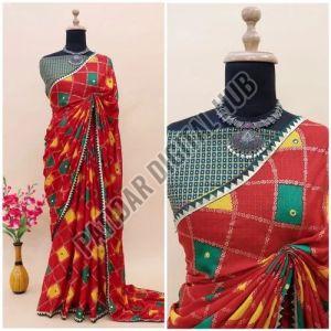 Vibrant Bandhani Saree with Mirror Work