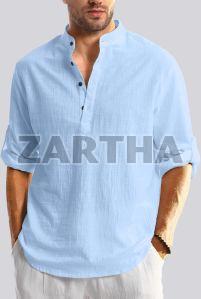 Mens Blue Cotton Short Kurta Shirt