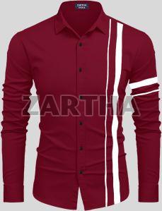 Mens Cotton Striped Maroon Shirt
