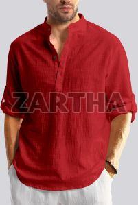 Mens Mahroon Cotton Short Kurta Shirt